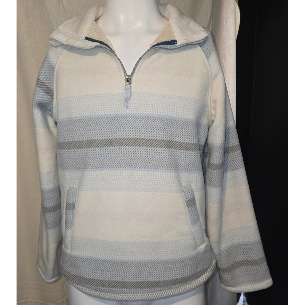 Jachs Girlfriend Womens Blue Striped Sherpa Lined Fleece Quarter Zip Pullover M